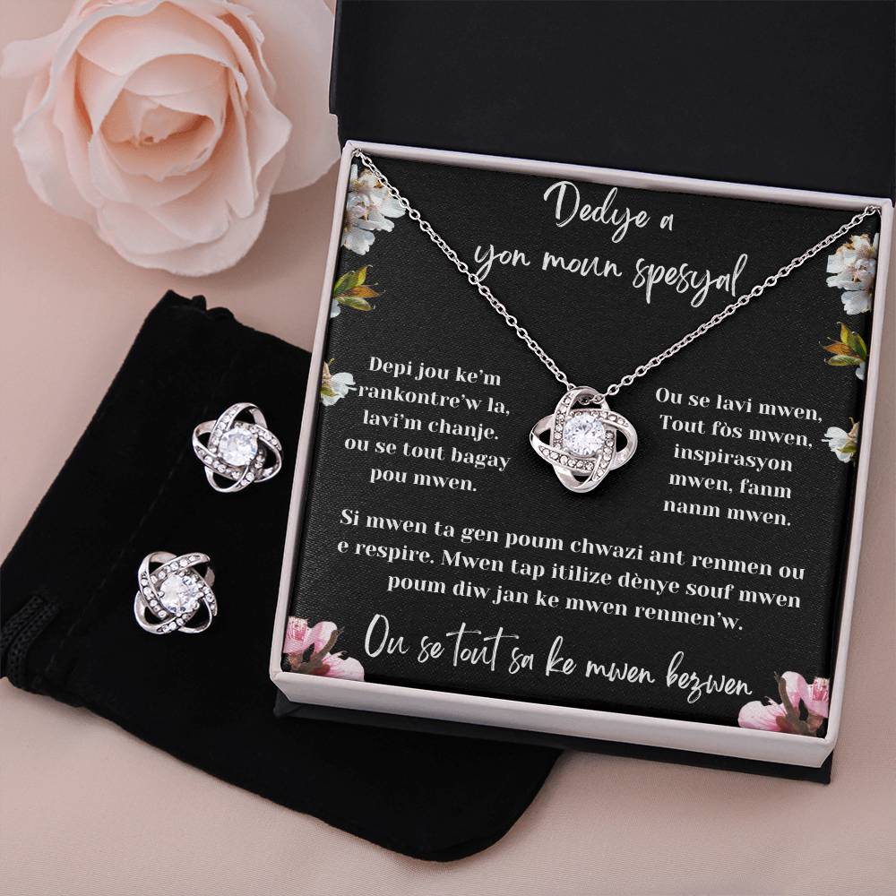 Love Knot Earring & Necklace Set - Beautiful gift set to make her cry,