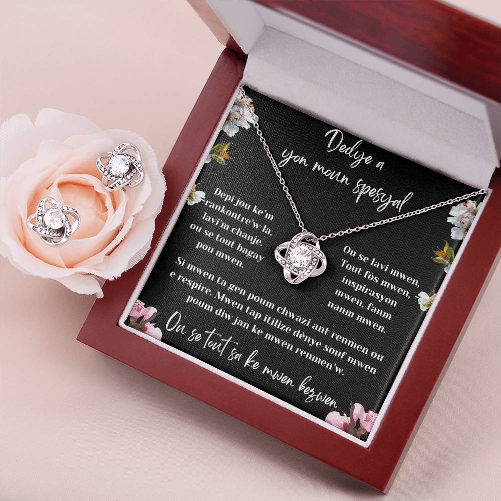 Love Knot Earring & Necklace Set - Beautiful gift set to make her cry,