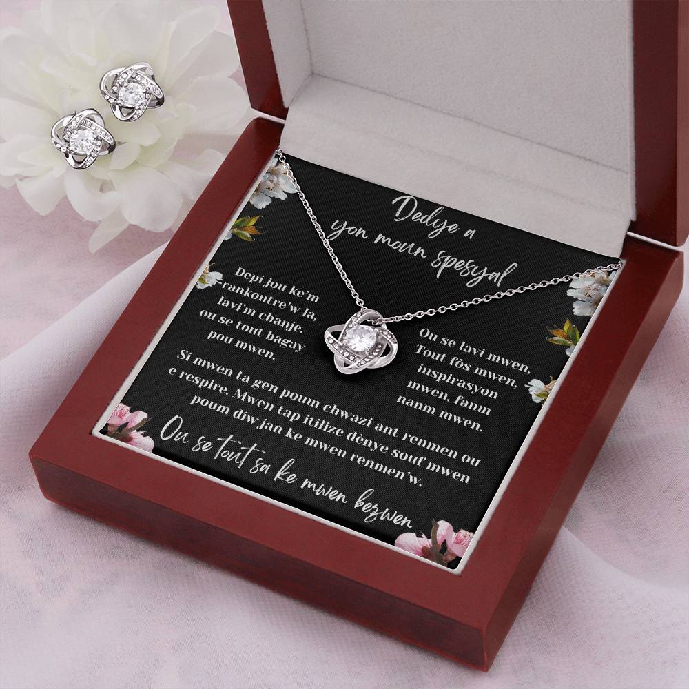 Love Knot Earring & Necklace Set - Beautiful gift set to make her cry,