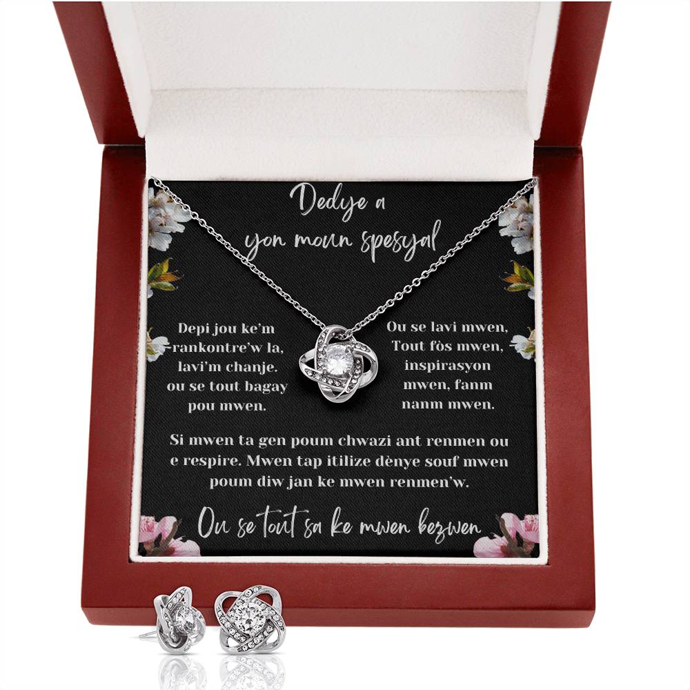 Love Knot Earring & Necklace Set - Beautiful gift set to make her cry,