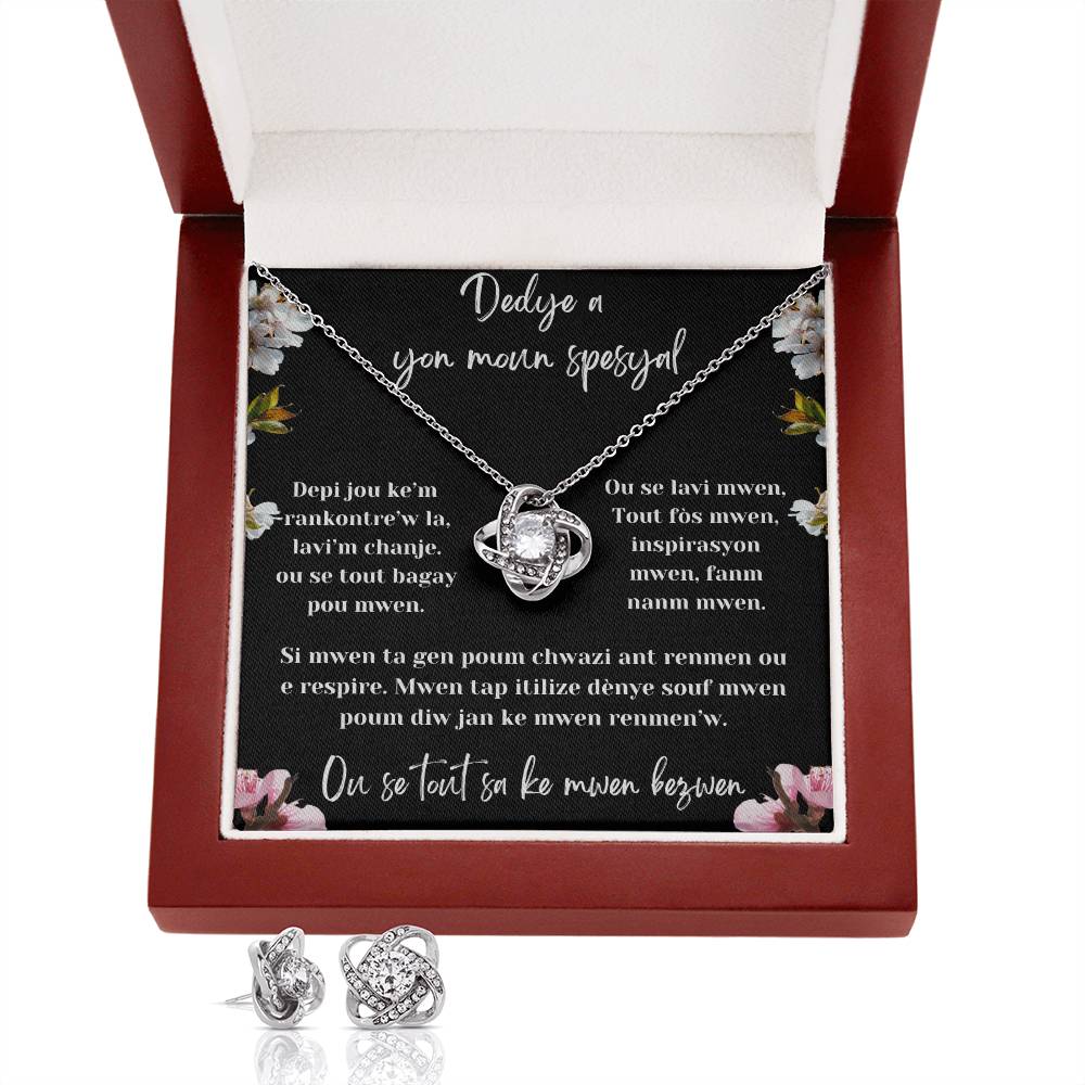 Love Knot Earring & Necklace Set - Beautiful gift set to make her cry,