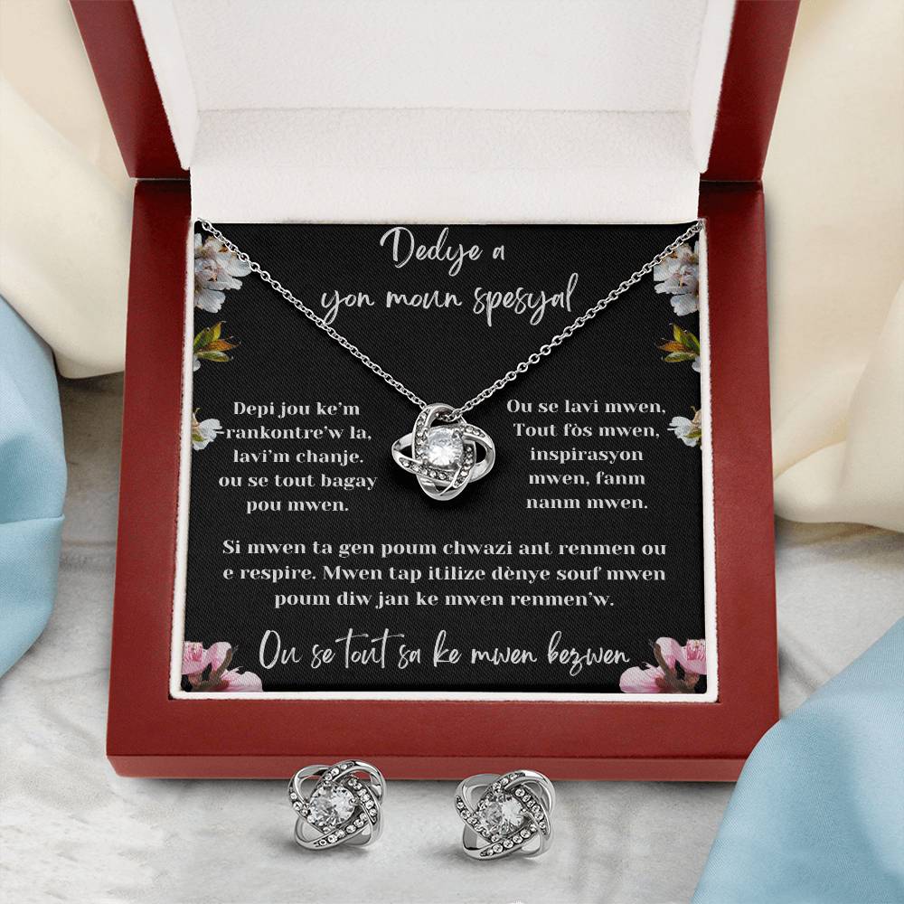 Love Knot Earring & Necklace Set - Beautiful gift set to make her cry,