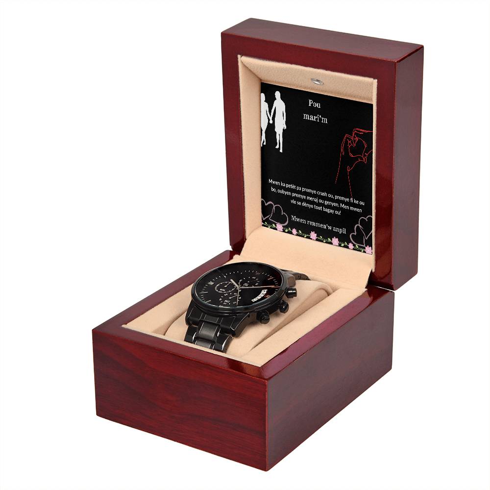 Black Chronograph Watch - A thoughtful present for husband, Dad, Fiance, Boyfriend. Warm his heart with this beautiful piece.