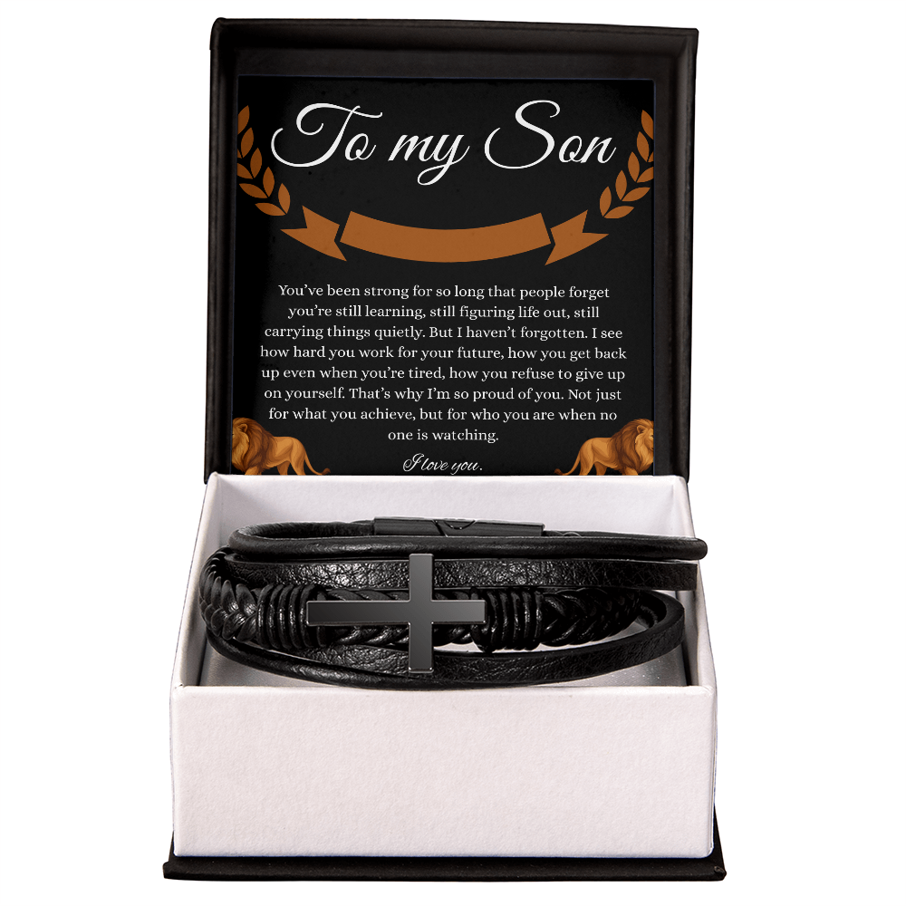 “Love You Forever” Bracelet for Son – Meaningful Gift from Parent | Men's Vegan Leather & Stainless Steel