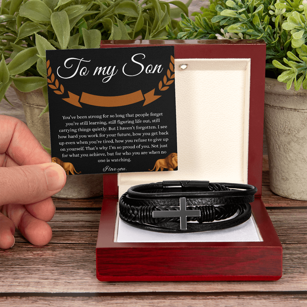 “Love You Forever” Bracelet for Son – Meaningful Gift from Parent | Men's Vegan Leather & Stainless Steel