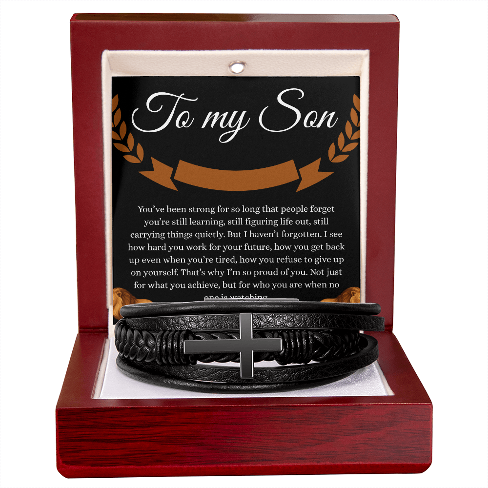 “Love You Forever” Bracelet for Son – Meaningful Gift from Parent | Men's Vegan Leather & Stainless Steel