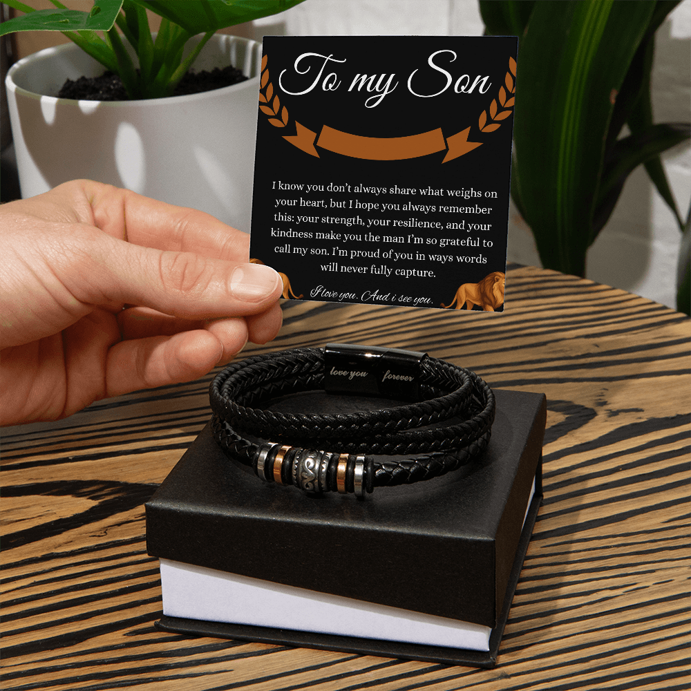 “Love You Forever” Bracelet for Son – Meaningful Gift from Parent | Men's Vegan Leather & Stainless Steel