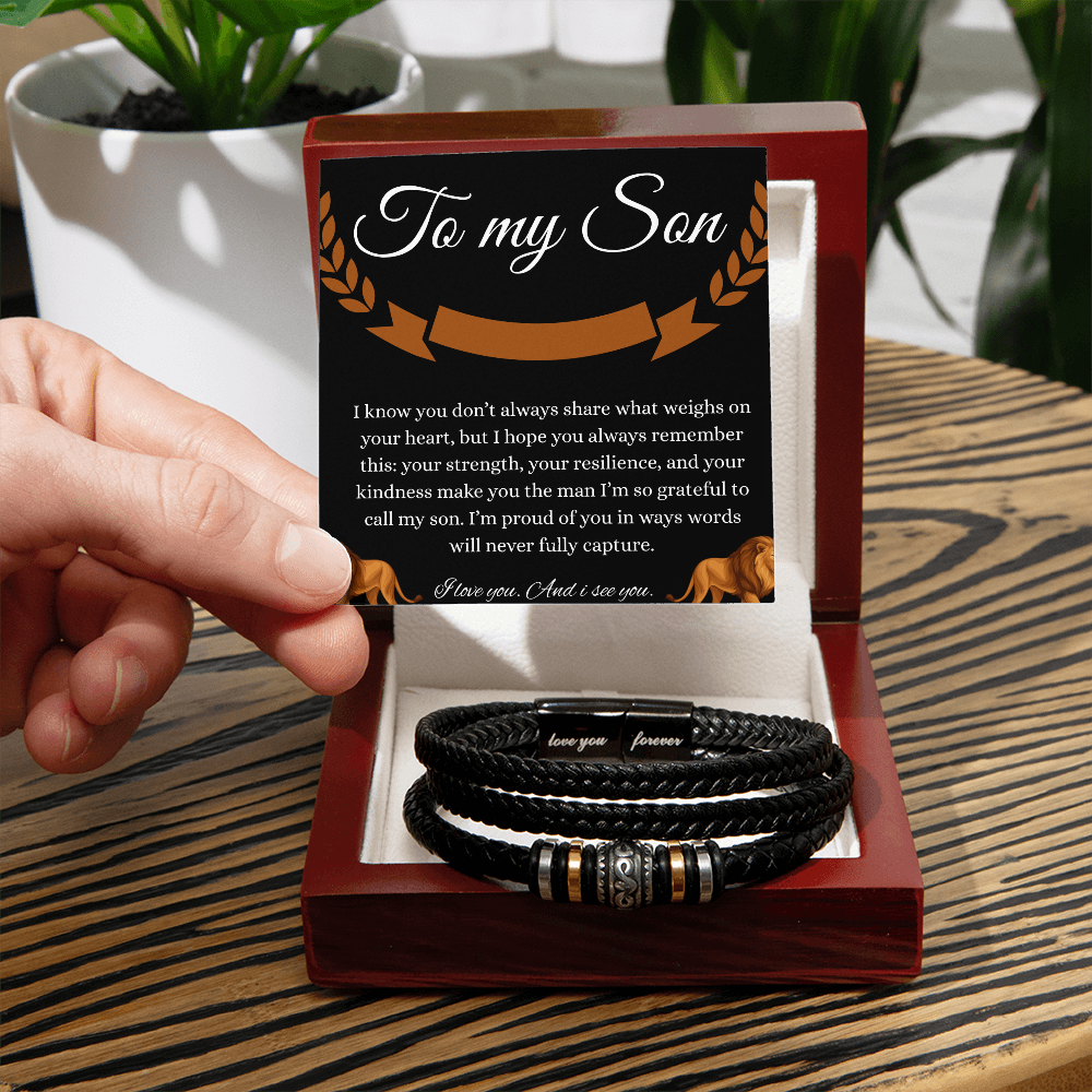 “Love You Forever” Bracelet for Son – Meaningful Gift from Parent | Men's Vegan Leather & Stainless Steel
