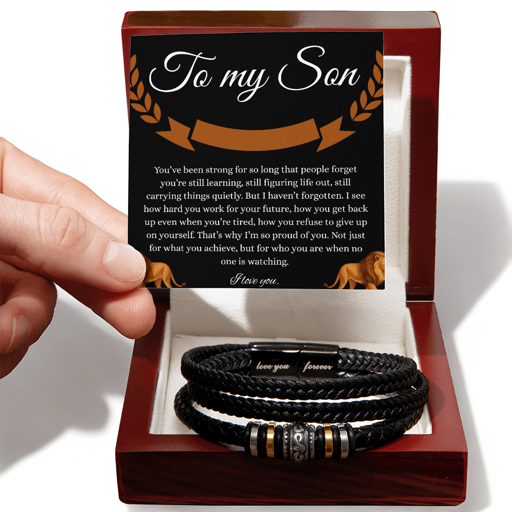 “Love You Forever” Bracelet for Son – Meaningful Gift from Parent | Men's Vegan Leather & Stainless Steel