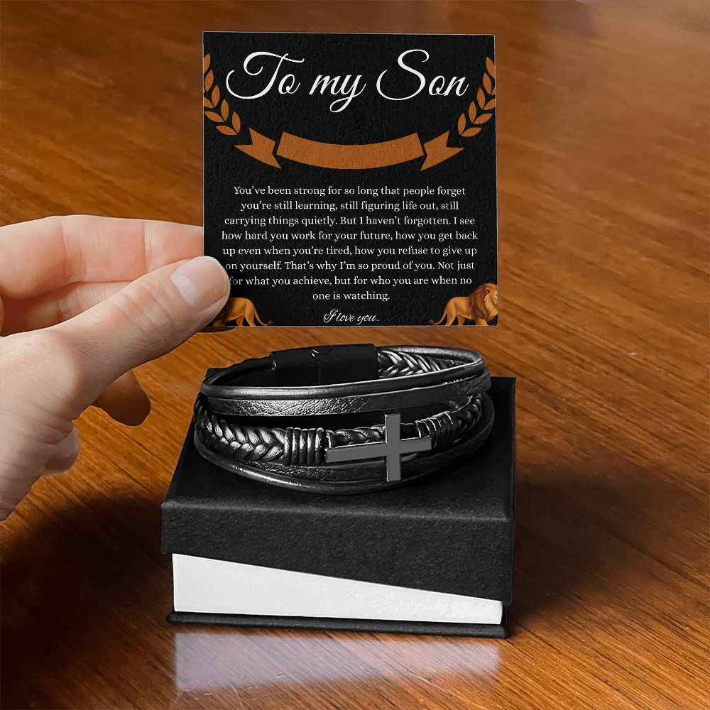 “Love You Forever” Bracelet for Son – Meaningful Gift from Parent | Men's Vegan Leather & Stainless Steel