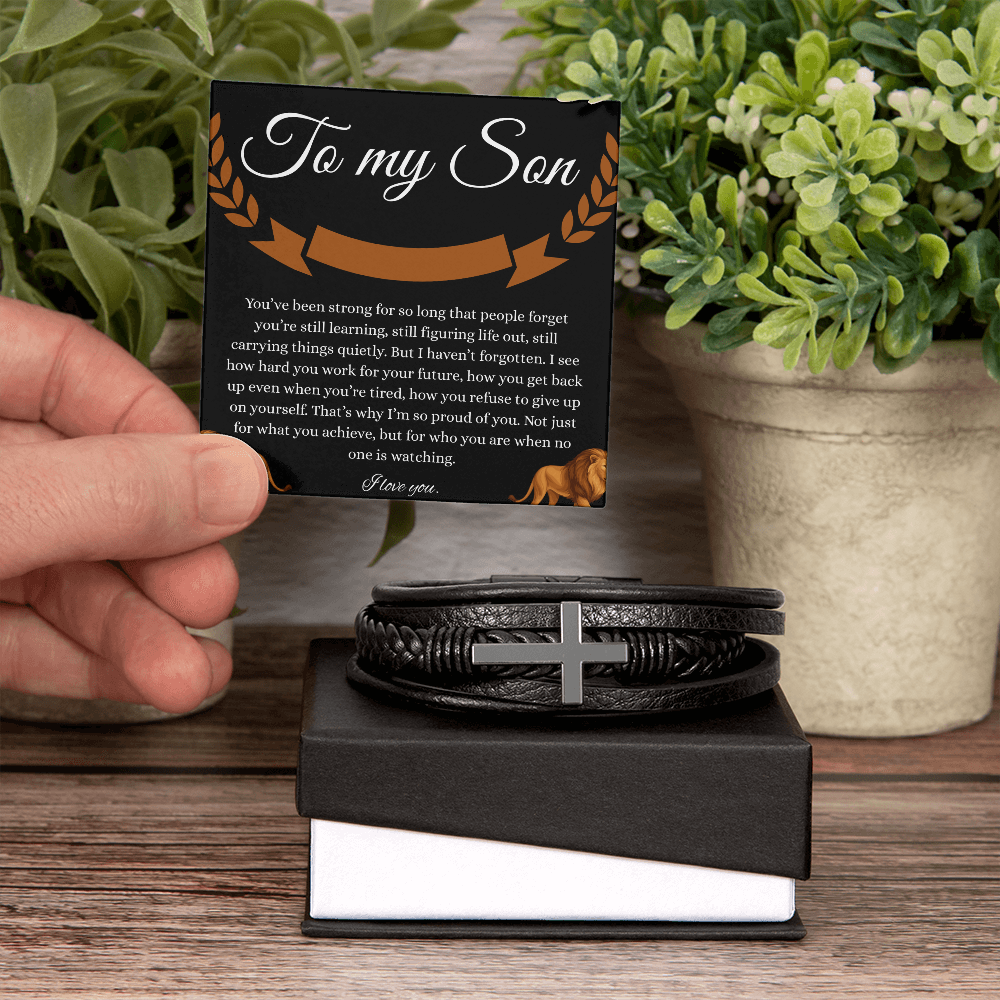 “Love You Forever” Bracelet for Son – Meaningful Gift from Parent | Men's Vegan Leather & Stainless Steel