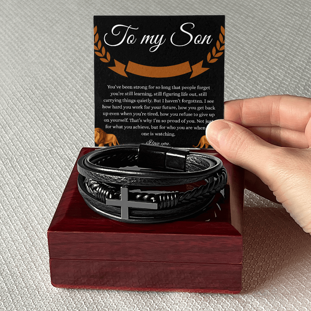 “Love You Forever” Bracelet for Son – Meaningful Gift from Parent | Men's Vegan Leather & Stainless Steel
